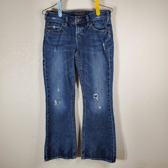 Silver Jeans Co. Aiko Womens W28 L31 Mid-Rise Bootcut Distressed Denim Jeans - Picture 1 of 11